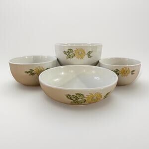 Vtg Taylorstone Daisy Wreath Mixing Bowl Set Mid Century Modern Floral Pottery